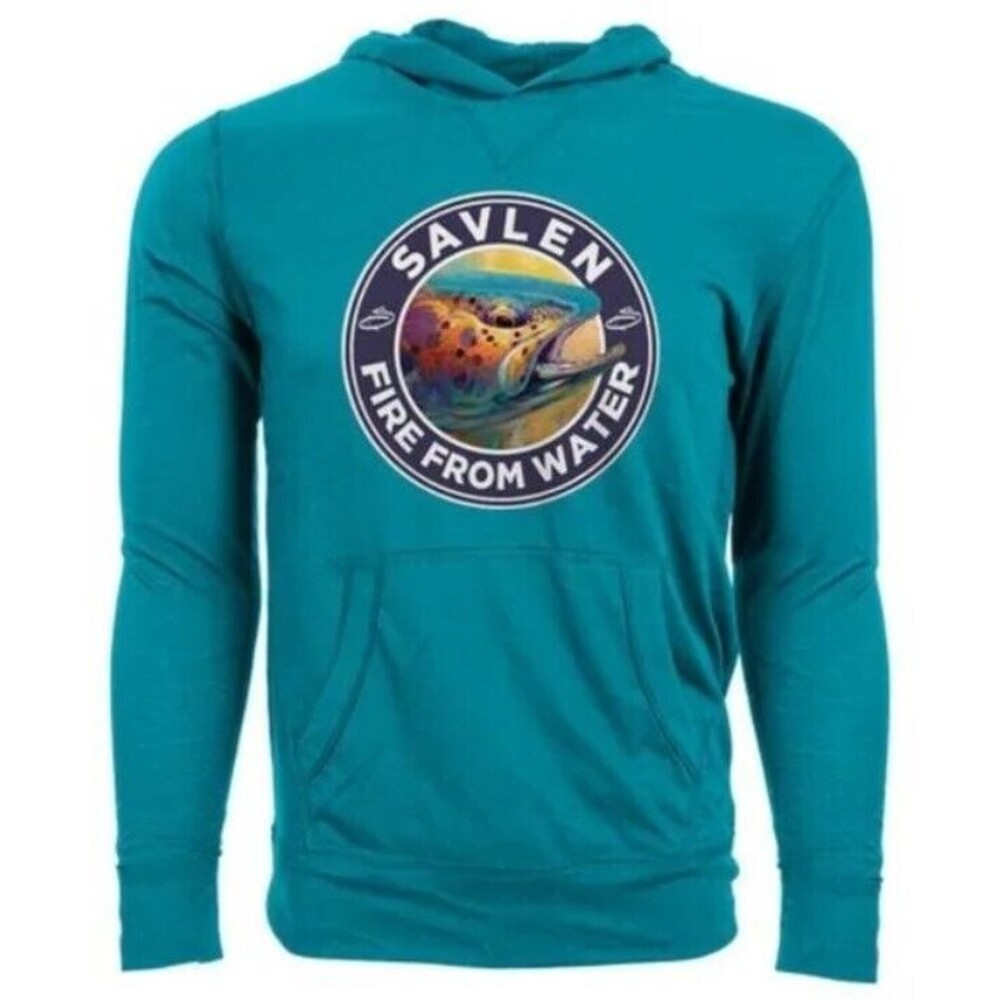NWT! Trout FLY FISHING Long sleeve Levelwear SAVLEN Art Pullover HOODIE Shirt